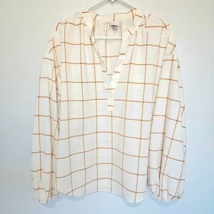 A New Day | Windowpane Long Sleeve V-Neck Blouse, Womens Large